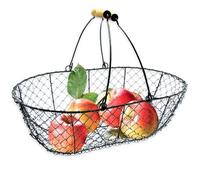 TERRE JARDIN - Panier de Récolte, 8 L, en Métal Noir - Panier Cueillette Fruits, Poignées Bois - Panier Ramassage Fruits