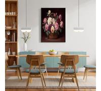 Panier De Roses Baroques Impression Sur Toile 40X50Cm Rouge Bordeaux Plantes De Ferme Pour Salon Chambre Decoration Peinture Sur Toile Tableau Murale Art Maison Tableau Affiche Sans Cadre