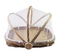 Panier de service en bambou pour fruits et légumes avec housse anti-mouches - Panier de tente de service alimentaire pour la maison, l'extérieur, le pique-nique, le rangement et le petit déjeuner