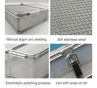 Panier de stérilisation en acier inoxydable 304 avec couvercle, mallette de nettoyage et de lavage pour instruments chirurgicaux, pour hôpitaux et laboratoires(10 * 10 * 8cm)