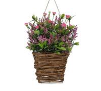 Panier de suspension de porte à baies, fleurs sauvages décoratives, couronne à suspendre pour porte d'entrée, fenêtre, tissu non tissé en rotin rosé 35 x 17 cm