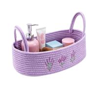 Panier de toilette décoratif en corde de coton | Panier de rangement avec poignée pour maison, salle de bain, appartement, cuisine, ferme, plan de travail, réservoir violet