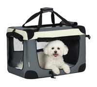 PawHut Panier de Transport Caisse de Transport pour Animal de Compagnie Sac à Main Pliable et Portable Ouverture supérieure Tissu en Maille Respirant Gris Noir