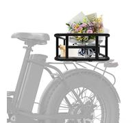 Panier de vélo arrière 34 x 30 x 15 cm noir avec filet cargo Panier de porte-bagages stable en fer, 16 trous de fixation, capacité de charge 15 kg, panier arrière pour VTT, vélo de route et sacs à