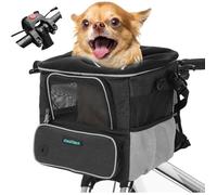 Panier de Vélo Avant pour Chien Chat jusqu'à 4KG avec Adaptateur Φ80mm,Sac à Dos Petit Chien avec Fenêtre en Maille