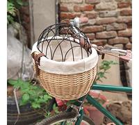Panier de Vélo en Osier Panier de Vélos Durables pour Animaux Avant pour Les Petits Chiens et Les Chats avec Couverture Métallique, Appropriée, Tissée à la Main à L'extérieur (Couleur du Bois)