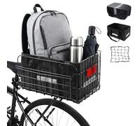 Panier de Vélo Pliable, Panier Arrière en Métal avec Sac Intérieur en Nylon et Housse Imperméable, Conception à Dégagement Rapide avec Filet à Bagages Elastique, S'adapte à la Plupart des Vélo