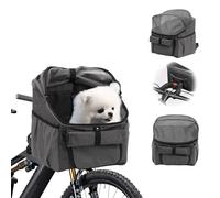 Panier de vélo pour animal domestique avec adaptateur de guidon, panier avant multi-usage, pliable, amovible, sac à dos avec bandoulière, gris