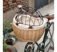 Panier de Vélo pour Animaux de Compagnie, Paniers de Vélo en Osier, Panier Avant de Vélo pour Animaux de Compagnie avec Couvercle en Treillis Métallique pour Petits Chiens et Chats, Facile à Détacher(
