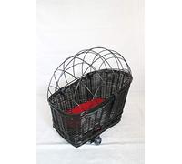 Panier de vélo pour chien - En osier - Avec grille en métal et coussin - Noir - Taille XL ou XXL - Panier en osier - Panier pour chien - Panier pour animaux (XL avec coussin)