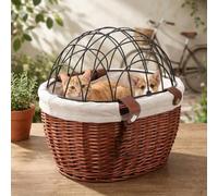 Panier de vélo pour Chien, Porte-vélo Portable et sûr pour Animal de Compagnie | Panier pour Chien pour, Vintage - Porte-Animal en Osier tissé à la Main avec Couvercle en Fer et Sangles en Cuir