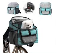 Panier de Vélo pour Chien, Sac à Dos pour Chat Pliable avec Fenêtre en Filet et Ceintures de Sécurité, Panier Velo Chien Pliable Sac à Dos Animaux de Compagnie (Bleu)