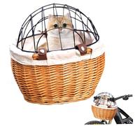 Panier de vélo pour Chiens 11.8x9.8x13.8 Carrier de vélo Chat à Chat Hollow-Out Respirant Panier Devant en Osier Amovible avec Couvercle en Mailles