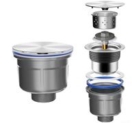 Panier de vidange en acier inoxydable avec activation par pression et joint de siphon pour limiter l'accumulation de gaz d'égout et d'organique (140 mm)