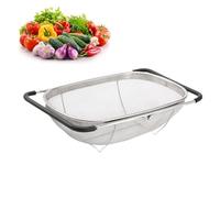 Panier de vidange pliable en acier inoxydable - Passoire d'évier multifonction à maille fine pour laver le riz, les fruits et les légumes (grande taille 35,8 x 23,9 x 10,9 cm)