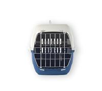 Panier de voyage durable Chargeur supérieur pour chat | Bleu et blanc | 37,5 x 57 x 35 cm | Convient pour les chats et les lapins | Sûr pour la voiture | Non pliable | 98 % de plastique recyclé et de