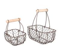 Panier Déco En Métal Avec Poignée Bois, Brun Mocca, 15x10x16,5cm + 20x12x22cm, Kit 2 Pces