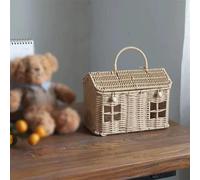 Panier décoratif en forme de maison avec couvercle, tissé à la main, poignée pliable, panier en osier naturel pour pique-nique, organisation et rangement Pâques