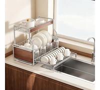 Panier d'égouttoir Extensible pour évier de Cuisine, Panier Extensible Multifonctionnel Portable, Nouveau modèle 2025 en Acier Inoxydable, égouttoir rétractable pour Vaisselle (Cadre Nu, dou