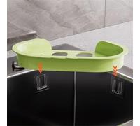 Panier d'évier d'angle avec trou de drainage, égouttoir automatique pour évier de cuisine pour déchets alimentaires, support de rangement pour éponges, gain de place (vert)