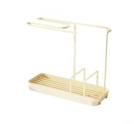 Panier d'évier en acier inoxydable avec plateau d'égouttage amovible et grand porte-brosse pour éponges et serviettes, solution de rangement compacte de cuisine dans les tons gris (crème)