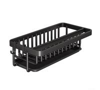 Panier d'évier gain de place avec plateau de vidange et support à ventouse pour comptoir de cuisine, peut contenir plusieurs outils de nettoyage sans perçage ou (noir - simple)