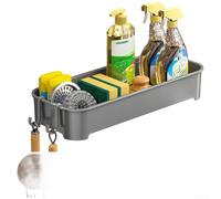 Panier d'évier mural avec crochets pour cuisine, installation sans perçage, design à drainage rapide, compartiments réglables, acier inoxydable + ABS, 26,5 x 12,5 x 10 cm (B gris)