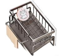 Panier d'évier robuste en acier carbone 23 cm design ouvert (gris) | Design ouvert et respirant, accès rapide aux outils, empêche l'accumulation de moisissures, s'adapte aux éponges et aux