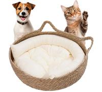 Panier doux pour animaux de compagnie dans un panier en osier avec coussin pour chien et chat|