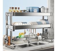 Panier égouttoir Sus304 amélioré en acier inoxydable pour évier - Panier renforcé de 2,5 cm, grande capacité pour bols/casseroles, stabilité grâce à deux colonnes (double couche, 96 cm)