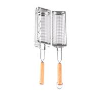 Panier en acier inoxydable - Poignée de panier de barbecue à roulettes | Ensemble de panier rond en maille pour barbecue, panier de barbecue rotatif pour l'extérieur, le camping, le barbecue, le