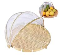 Panier en bambou, 14, 2x9, 8 Panier de fruits à l'épreuve des poussières avec couverture, couvercles alimentaires en filet en maille visible, tente alimentaire ronde portable pour fruits de légume