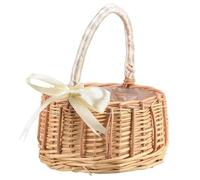 Panier en bambou pour fleurs, Panier de fleurs en rotin tissé avec nœud papillon, multicolore, multiple(White,L 22X19CM)