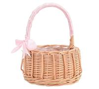 Panier en bambou pour fleurs, Panier de fleurs en rotin tissé avec nœud papillon, multicolore, multiple(Pink,L 22X19CM)
