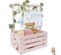 Panier en bois pour nouveau-né - 40 x 30 x 55 cm - Avec 10 cintres pour poupées et 24 lettres en bois - Un panier cadeau qui peut être complété par des animaux en peluche, cartes de vœux, vêtements