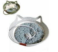 Panier en Corde de Coton pour Chat Instinct Pliable tissé à la Main avec Oreille de Chat et Queue de Jouet Respirant Toutes Saisons résistant aux Rayures pour Chat d'intérieur(Gray,Small)