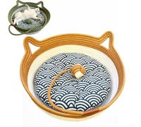 Panier en Corde de Coton pour Chat Instinct Pliable tissé à la Main avec Oreille de Chat et Queue de Jouet Respirant Toutes Saisons résistant aux Rayures pour Chat d'intérieur(Brown,Large)
