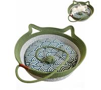 Panier en Corde de Coton pour Chat Instinct Pliable tissé à la Main avec Oreille de Chat et Queue de Jouet Respirant Toutes Saisons résistant aux Rayures pour Chat d'intérieur(Green,Small)