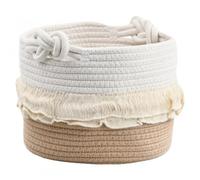 Panier en Corde de Coton Tissé avec Poignée - Rangement pour Bébé, Corbeille à Linge, Pépinière - Salon, Chambre Enfant (24 x 17.5 cm)