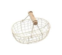 Panier en Fil Métallique avec Poignées en Bois Panier de Rangement pour œufs de Poulet de Ferme Style Campagnard Vintage Paniers à Fruits en Métal pour la Maison, la Cuisine, le Mariage(Blanc)