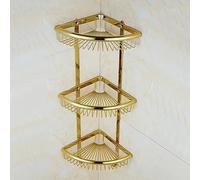 Panier en Filet à Deux étages à Trois Niveaux, étagère d’Angle Triangulaire, étagère de Rangement Murale de Salle de Bain, Trois Couches en Forme d’éventail doré avec Crochet