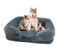 Panier en fourrure pour chien avec antidérapant, matériau en peluche | Lit apaisant pour chat de forme carrée pour la plupart des types d'animaux de compagnie, housse amovible lavable