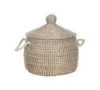 Panier en Herbier Marin Ton Naturel Fait Main avec Poignées et Couvercle Mytho
