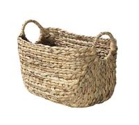 CALICOSY - Panier Jacinthe d'eau - Armature Métal - Fibres Naturelles - Avec Poignées Rondes - Panier De Rangement Pour Dressing, Chambre, Séjour - Petit Modèle - L 36 x P 19 x H 22 cm