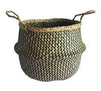 Panier en jonc de mer, cloche, Ethno zigzag, black n°0