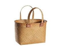 Panier en jonc de mer - Grand sac de plage, rangement élégant et panier à linge pour la maison et les voyages, panier de courses style marché français