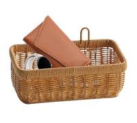 Panier en jonc de mer - Panier en rotin - Panier de rangement en osier - Poubelle de rangement plate en rotin tissé - Pour armoire, chambre à coucher, rangement mural - Organiseur de maquillage
