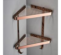 Panier en maille double couche or rose - Étagère d'angle triangulaire en cuivre pour salle de bain - Crochet mural de style européen antique - Solution de rangement polyvalente pour la décoration de