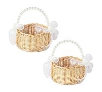 Panier en Osier avec Anse, Lot de 2 Récipient de Rangement en Rotin avec Doublure Imperméable, Corbeille de Fleurs Tressée à la Main, pour la Décoration de Mariage et la Présentation de Table