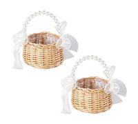 Panier en Osier avec Anse, Lot de 2 Récipient de Rangement en Rotin avec Doublure Imperméable, Corbeille de Fleurs Tressée à la Main, pour la Décoration de Mariage et la Présentation de Table